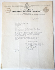 1941 Letter, Monarch Marking System Company, Dayton OH, Hitzville WA Trading Co picture
