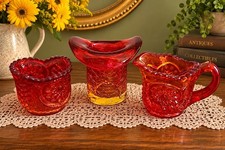 VTG L.E. Smith Amberina Toothpick Holder, Hat & Creamer Miniature Size - Glows picture