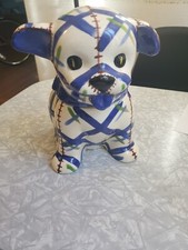 Vintage Brayton Laguna Blue Plaid Gingham Dog Ceramic Cookie Jar picture
