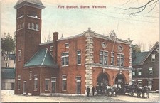 Lithograph Barre VT Town Scene Fire Station View early 1900s picture