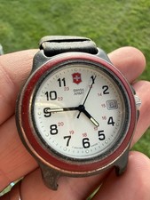 Vintage Swiss Army Brand Men's Quartz Watch White Dial Red Bezel Case AS-IS picture
