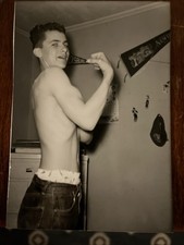 VTG Photo Handsome Muscular Teen Beefcake Flexing 1950s Vintage B/w picture