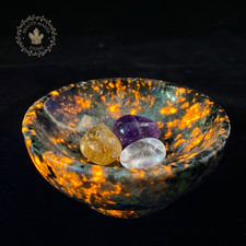 Yooperlite UV Reactive Crystal Bowl Glowing Flame Stone Meditation Decor 2.5In picture