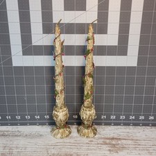 Lipper And Mann Japan Set Wood Candle Sticks & Holders Hand Painted Gold VTG  picture