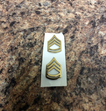 US Army Sergeant First Class Gold Shiny Rank Insignia Collar Pins Pair New picture