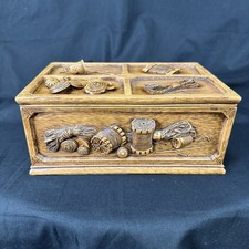 Vintage Faux Wood Sewing Box Trompe L’oeil Design Thimble, Buttons,Spools picture