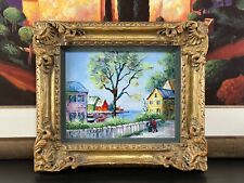 Vintage Hand Painted Enameled Village Scene in Frame picture