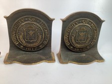 2 Vintage University Of Michigan Brass Bookend~1940's~Bronze  (K3) picture
