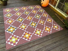 Museum Quality Antique mid 1800's Brown Cheddar Mustard and White Quilt 89''x89 picture