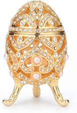 Faberge Egg Jewelry Trinket Box with Hinged Classic Hand-Painted Ornaments Metal picture