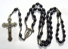 1930s antiq religious catholic Saint Mary rosary black beads nice crucifix 55115 picture