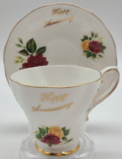 Vintage Royal Grafton Happy Anniversary Tea Cup & Saucer Bone China England picture