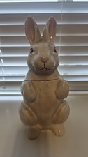 Vintage N.S. Gustin White Bunny Rabbit Ceramic Pottery Cookie Jar Easter Spring picture
