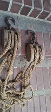 A  Complete  Vintage Set of  Block and Tackle - Wooden Pulleys picture