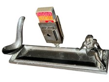 Art Deco L. V. Aronson Sitting Woman 1920’s Pipe Rest Cigar Cutter Match Holder picture
