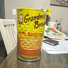Grandma Brown Home Baked Beans Advertising Tin Can, Yellow & Brown picture