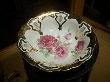 C.T. Carl Tielsch Co.Germany China Bowl Antique Handpainted Rose & Gold Accent picture