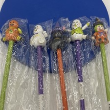 5 Vtg 90s Halloween Pencils Wooden Toppers Pumpkin Ghosts Black Cat Witch picture