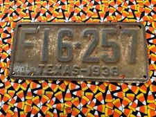 1938    TEXAS   PASSENGER   LICENSE   PLATE   SINGLE   F16257 picture