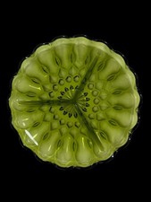 Vintage Green Pressed Glass Scalloped Serving Plate picture