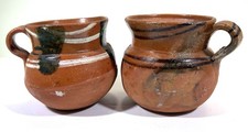 VTG Set Of 2 Mexican Mini Clay Pottery Cups Or Planters Handmade & Hand Painted picture