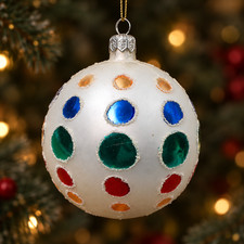 Vintage Polish Jumbo Ball Glass Ornament Atomic Polka Dot 5