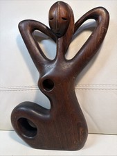Vintage 1960s Abstract Modernist Woman Dark Wood Carving 14” Signed Numbered picture