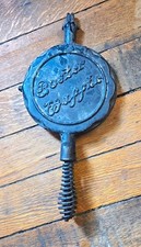 RARE Antique Buster Brown Cast Iron Waffle Iron Both Paddles 1906 Pat AndersenCo picture