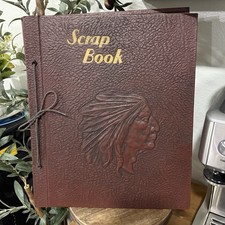 VTG 1940s Embossed Native American Chief Leather Scrapbook Album Souvenir 14x12 picture