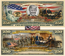 5 Pack Donald Trump USA 250th Anniversary Dollar Bill American Freedom Money picture