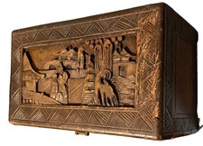 Asian Oriental Carved Wood Box Trunk Great Item for Your Collection Used picture