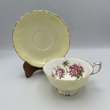 Vintage Paragon Footed Cup Saucer Yellow Gold Trim Pink Floral England picture