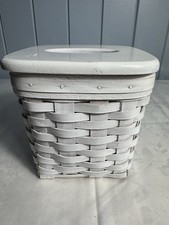 Vintage 1997 Longaberger Tissue Basket With Wood Lid Farmhouse Handwoven Signed picture