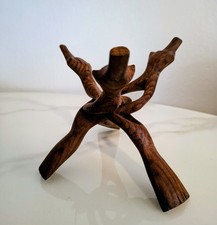 Vtg. Hand-Carved From One Piece Of Wood Folding Tripod/Trivet Snake Head (J) picture