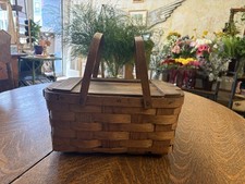 Vintage Jerywil Wov N Wood Picnic Basket 1950s Splint Wood Pie Basket Rustic picture