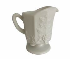 Vintage Westmoreland Footed Milk Glass Pitcher Paneled Grape & Vine Pattern 5” picture