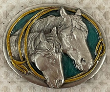 Vtg 1983 Siskiyou Pewter Horse Belt Buckle Lasso Enamel Western Cowboy Game picture