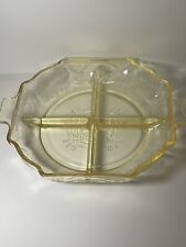Yellow Depression Glass Lorain “Basket” Design Octagonal Divided Relish Dish picture
