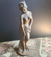 Antique Venus Bathing Figurine Sculpture Bronze Painted Wood Composite  picture