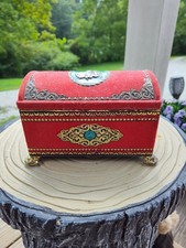 Vintage West Germany Metal Treasure Tin Box Red & Turquoise Estate picture