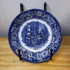 1 Vintage Blue Dish Bowl Historic Colonial Scenes Betsy Ross Flag England picture