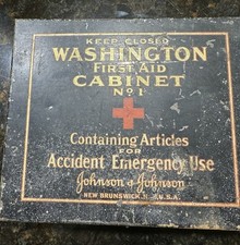 1920’s Washington No 1 First Aid Metal Cabinet & Contents. Johnson & Johnson’s picture