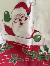 Vintage PAIR Pillowcases SANTA Chimney PRESENTS 36” x 22” RARE EUC picture
