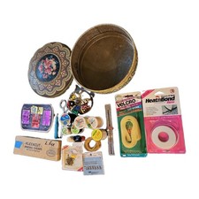 Vtg Sewing Kit with Unique Vintage Sewing Items Starter Kit Or Fun Additions Tin picture