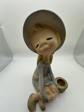 Vintage UCTCI Sitting Girl with Big Hat Stonewear Candle Holder Figurine EUC picture
