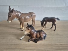 3 Vintage Beswick Figures Donkey 1364B & Foals 947 915 Brown Gloss picture