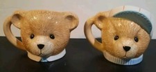 Enesco 1995 Teddy Bear Face Mug Set of 2 Vintage Ceramic Cute Bear Cups picture