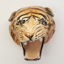 Vintage Terra Cotta Tiger Head Italy Mid Century Glazed Wall Decor picture