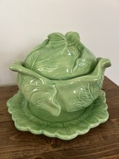 VTG Holland Mold  RWB Green Lettuce Cabbage Serving Tureen with Lid and Plate. picture
