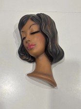 Vintage Western Germany Ceramic Lady Head Wall Mask Plaque 10.5” Brunette 3716 picture